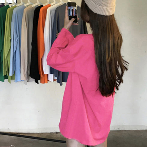 ゆったり 着やせ 長袖プルオーバー 無地 ルーズTシャツ レディース カジュアルトップス 韓国ファッション おしゃれカットソー 重ね着 ロンティー ラウンドネック 86SHIZM-002