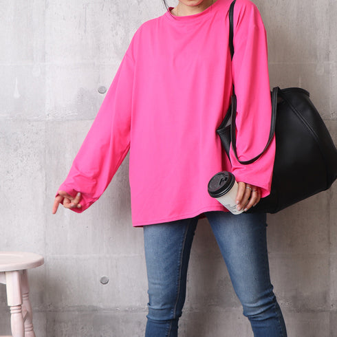 ゆったり 着やせ 長袖プルオーバー 無地 ルーズTシャツ レディース カジュアルトップス 韓国ファッション おしゃれカットソー 重ね着 ロンティー ラウンドネック 86SHIZM-002
