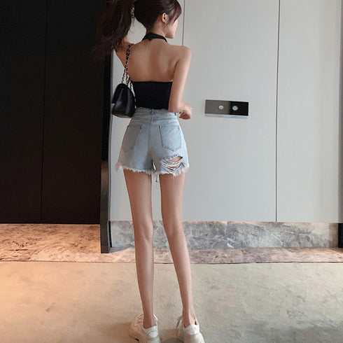 デニムショートパンツ ダメージレディース セクシー ミニデニムパンツ ハイウエスト カットオフ ジーンズ ホットパンツ おしゃれジーパン 美脚 脚長 着やせ 春夏 86SHUTIAN-001