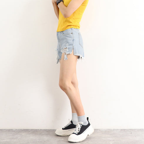 デニムショートパンツ ダメージレディース セクシー ミニデニムパンツ ハイウエスト カットオフ ジーンズ ホットパンツ おしゃれジーパン 美脚 脚長 着やせ 春夏 86SHUTIAN-001