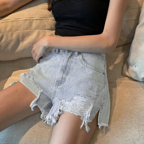 デニムショートパンツ ダメージレディース セクシー ミニデニムパンツ ハイウエスト カットオフ ジーンズ ホットパンツ おしゃれジーパン 美脚 脚長 着やせ 春夏 86SHUTIAN-001