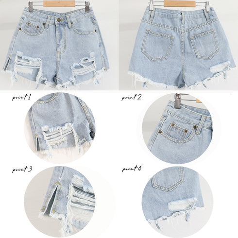 デニムショートパンツ ダメージレディース セクシー ミニデニムパンツ ハイウエスト カットオフ ジーンズ ホットパンツ おしゃれジーパン 美脚 脚長 着やせ 春夏 86SHUTIAN-001