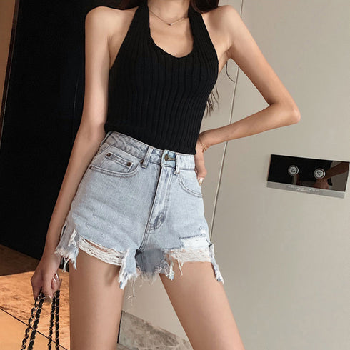 デニムショートパンツ ダメージレディース セクシー ミニデニムパンツ ハイウエスト カットオフ ジーンズ ホットパンツ おしゃれジーパン 美脚 脚長 着やせ 春夏 86SHUTIAN-001