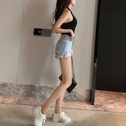 デニムショートパンツ ダメージレディース セクシー ミニデニムパンツ ハイウエスト カットオフ ジーンズ ホットパンツ おしゃれジーパン 美脚 脚長 着やせ 春夏 86SHUTIAN-001