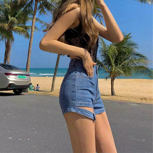 デニムパンツ ビーチショートパンツ着やせ ハイウエスト ミニ丈デニムパンツ おしゃれ レディース ホットパンツ 10代20代 カジュアル ボトムス セクシー 韓国 86SHUTIAN-003