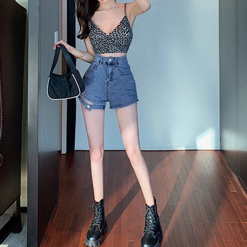 デニムパンツ ビーチショートパンツ着やせ ハイウエスト ミニ丈デニムパンツ おしゃれ レディース ホットパンツ 10代20代 カジュアル ボトムス セクシー 韓国 86SHUTIAN-003