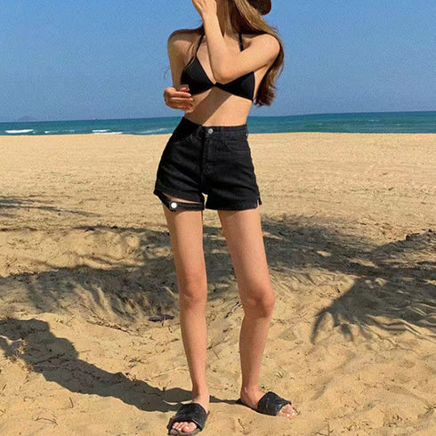 デニムパンツ ビーチショートパンツ着やせ ハイウエスト ミニ丈デニムパンツ おしゃれ レディース ホットパンツ 10代20代 カジュアル ボトムス セクシー 韓国 86SHUTIAN-003