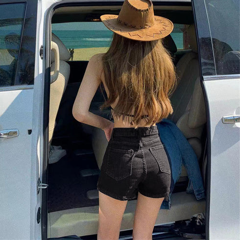 デニムパンツ ビーチショートパンツ着やせ ハイウエスト ミニ丈デニムパンツ おしゃれ レディース ホットパンツ 10代20代 カジュアル ボトムス セクシー 韓国 86SHUTIAN-003