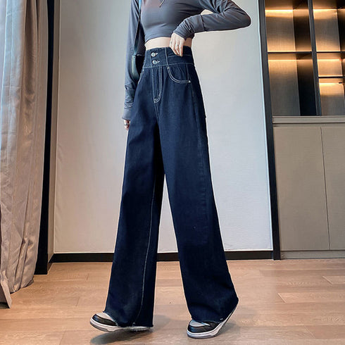 デニム ワイドパンツ ハイウエスト 脚長 おしゃれ ロングパンツ レディース カットオフ 美脚 ストレートパンツ 着やせ カジュアル ジーンズ ゆったり 春秋夏 86SIBOTE-001