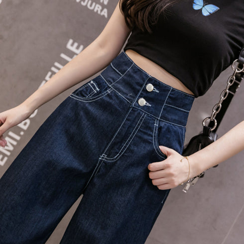 デニム ワイドパンツ ハイウエスト 脚長 おしゃれ ロングパンツ レディース カットオフ 美脚 ストレートパンツ 着やせ カジュアル ジーンズ ゆったり 春秋夏 86SIBOTE-001