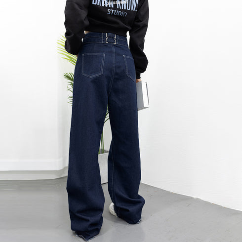 デニム ワイドパンツ ハイウエスト 脚長 おしゃれ ロングパンツ レディース カットオフ 美脚 ストレートパンツ 着やせ カジュアル ジーンズ ゆったり 春秋夏 86SIBOTE-001