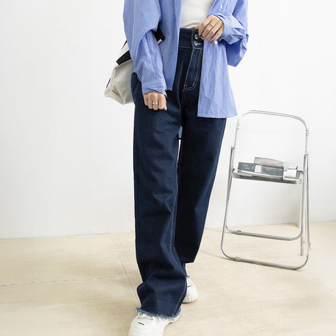 デニム ワイドパンツ ハイウエスト 脚長 おしゃれ ロングパンツ レディース カットオフ 美脚 ストレートパンツ 着やせ カジュアル ジーンズ ゆったり 春秋夏 86SIBOTE-001