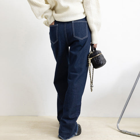 デニム ワイドパンツ ハイウエスト 脚長 おしゃれ ロングパンツ レディース カットオフ 美脚 ストレートパンツ 着やせ カジュアル ジーンズ ゆったり 春秋夏 86SIBOTE-001