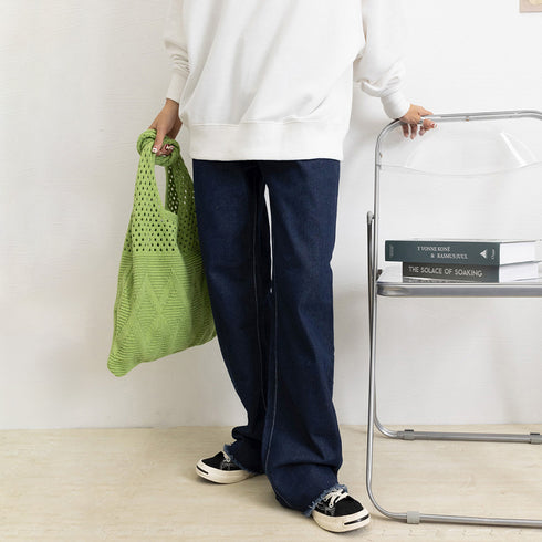 デニム ワイドパンツ ハイウエスト 脚長 おしゃれ ロングパンツ レディース カットオフ 美脚 ストレートパンツ 着やせ カジュアル ジーンズ ゆったり 春秋夏 86SIBOTE-001