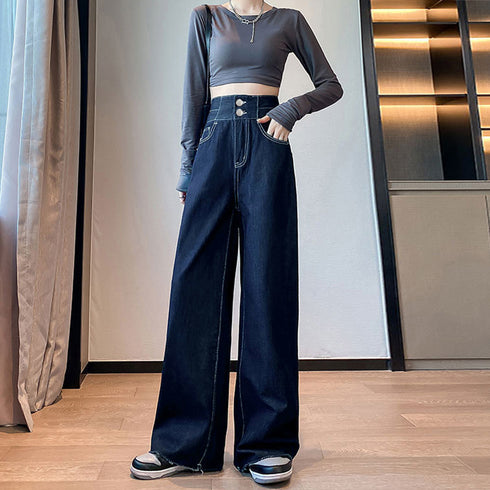 デニム ワイドパンツ ハイウエスト 脚長 おしゃれ ロングパンツ レディース カットオフ 美脚 ストレートパンツ 着やせ カジュアル ジーンズ ゆったり 春秋夏 86SIBOTE-001