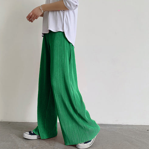 アコーディオンプリーツルーズワイドパンツ プリーツパンツ レディース カラーパンツ セルフカット大人カジュアル バギーパンツ リラックス フレアパンツ 全12色 86SSJL-001