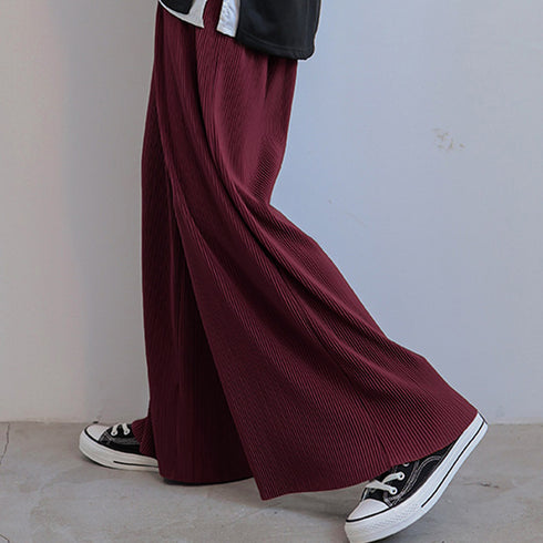 アコーディオンプリーツルーズワイドパンツ プリーツパンツ レディース カラーパンツ セルフカット大人カジュアル バギーパンツ リラックス フレアパンツ 全12色 86SSJL-001