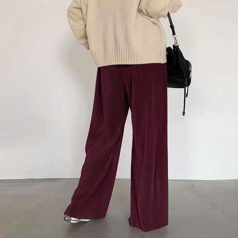 アコーディオンプリーツルーズワイドパンツ プリーツパンツ レディース カラーパンツ セルフカット大人カジュアル バギーパンツ リラックス フレアパンツ 全12色 86SSJL-001