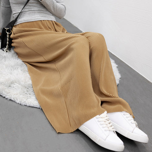 アコーディオンプリーツルーズワイドパンツ プリーツパンツ レディース カラーパンツ セルフカット大人カジュアル バギーパンツ リラックス フレアパンツ 全12色 86SSJL-001