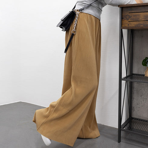アコーディオンプリーツルーズワイドパンツ プリーツパンツ レディース カラーパンツ セルフカット大人カジュアル バギーパンツ リラックス フレアパンツ 全12色 86SSJL-001