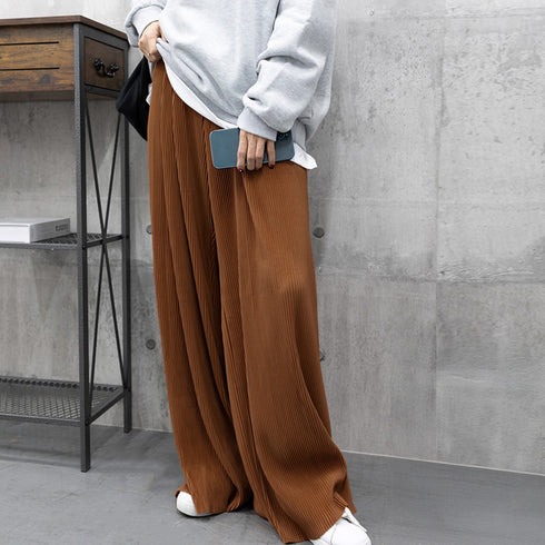 アコーディオンプリーツルーズワイドパンツ プリーツパンツ レディース カラーパンツ セルフカット大人カジュアル バギーパンツ リラックス フレアパンツ 全12色 86SSJL-001