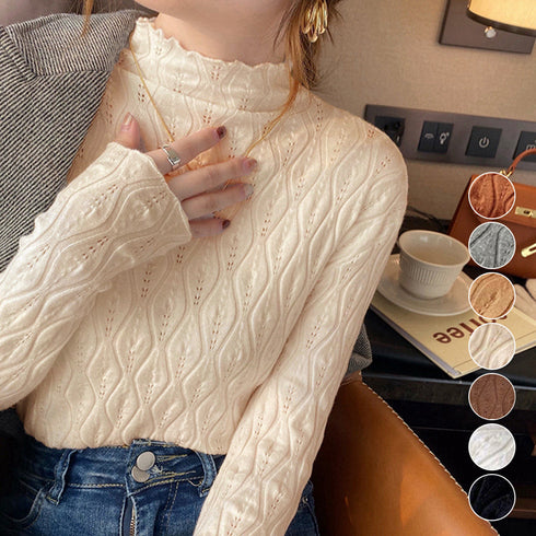 ニットトップス 秋冬プチハイネック 長袖 レディース おしゃれ ニットカットソー きれいめ ニットセーター プルオーバー オフィスカジュアル ニットウエア 韓国 86SSJL-015