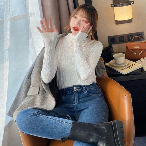ニットトップス 秋冬プチハイネック 長袖 レディース おしゃれ ニットカットソー きれいめ ニットセーター プルオーバー オフィスカジュアル ニットウエア 韓国 86SSJL-015