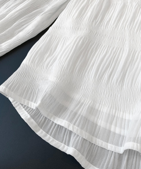 シャーリングブラウス 長袖トップス韓国風 袖シースルートップス レディース 裏地付き ギャザーブラウス 着やせ フェミニン重ね着インナー おしゃれプルオーバー春秋 86SSJL-019