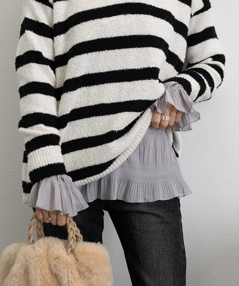 シャーリングブラウス 長袖トップス韓国風 袖シースルートップス レディース 裏地付き ギャザーブラウス 着やせ フェミニン重ね着インナー おしゃれプルオーバー春秋 86SSJL-019