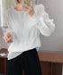 シャーリングブラウス 長袖トップス韓国風 袖シースルートップス レディース 裏地付き ギャザーブラウス 着やせ フェミニン重ね着インナー おしゃれプルオーバー春秋 86SSJL-019