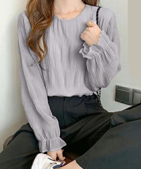 シャーリングブラウス 長袖トップス韓国風 袖シースルートップス レディース 裏地付き ギャザーブラウス 着やせ フェミニン重ね着インナー おしゃれプルオーバー春秋 86SSJL-019