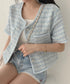 ツイード風ジャケットノーカラージャケット レディース パールボタン オフィス夏服 ショート丈アウター フォーマル カーディガン きれいめ羽織り サマージャケット夏 86SSJL-022