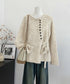 サイドリボンニットトップスボタンデザイン 長袖ニットセーター レディース 韓国風 大人可愛いニットカーディガン ベーシック 大人カジュアル 着やせ秋冬服 おしゃれ 86SXH-002