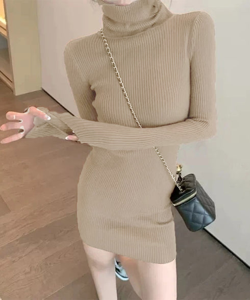 ニットワンピース ミニ タイトワンピース レディース タートルネック ニットドレス おしゃれ 秋冬ボディコンワンピ 無地 スリムフィット 韓国 セクシーワンピ細身 86SY-001