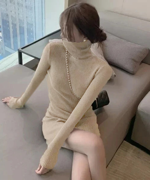 ニットワンピース ミニ タイトワンピース レディース タートルネック ニットドレス おしゃれ 秋冬ボディコンワンピ 無地 スリムフィット 韓国 セクシーワンピ細身 86SY-001
