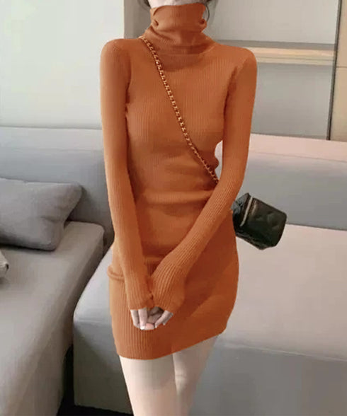 ニットワンピース ミニ タイトワンピース レディース タートルネック ニットドレス おしゃれ 秋冬ボディコンワンピ 無地 スリムフィット 韓国 セクシーワンピ細身 86SY-001