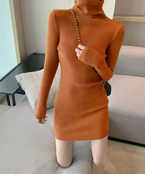 ニットワンピース ミニ タイトワンピース レディース タートルネック ニットドレス おしゃれ 秋冬ボディコンワンピ 無地 スリムフィット 韓国 セクシーワンピ細身 86SY-001