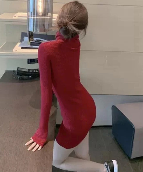 ニットワンピース ミニ タイトワンピース レディース タートルネック ニットドレス おしゃれ 秋冬ボディコンワンピ 無地 スリムフィット 韓国 セクシーワンピ細身 86SY-001