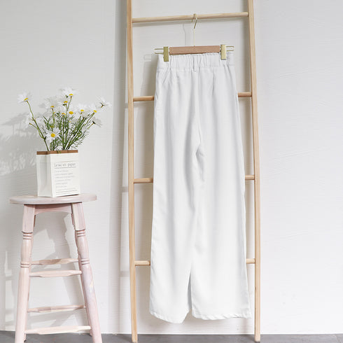 ストレートパンツ レディース 韓国夏新作 ハイウエスト美脚 ドレープパンツ ウエストゴム きれいめカジュアル セミワイドパンツ 脚長 オルチャン タックパンツ薄手 86XANYT-005