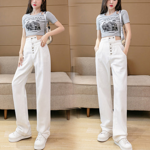 ワンショルダー サロペットデニムパンツ レディース ストレート サスペンダーパンツ 2way ジーンズ ジーパン 美脚 ハイウエスト オールインワン 韓国 86XANYT-008
