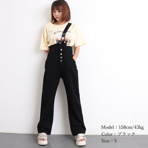 ワンショルダー サロペットデニムパンツ レディース ストレート サスペンダーパンツ 2way ジーンズ ジーパン 美脚 ハイウエスト オールインワン 韓国 86XANYT-008