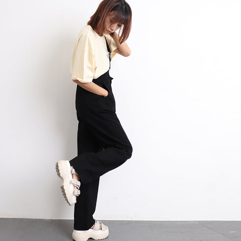 ワンショルダー サロペットデニムパンツ レディース ストレート サスペンダーパンツ 2way ジーンズ ジーパン 美脚 ハイウエスト オールインワン 韓国 86XANYT-008