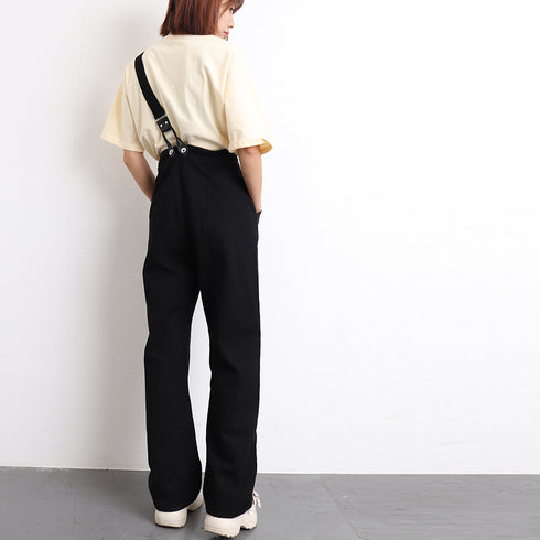 ワンショルダー サロペットデニムパンツ レディース ストレート サスペンダーパンツ 2way ジーンズ ジーパン 美脚 ハイウエスト オールインワン 韓国 86XANYT-008