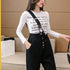 ワンショルダー サロペットデニムパンツ レディース ストレート サスペンダーパンツ 2way ジーンズ ジーパン 美脚 ハイウエスト オールインワン 韓国 86XANYT-008