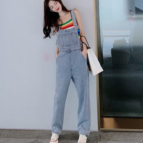 サロペット レディース デニムパンツ 美脚 オーバーオール オールインワン ロングパンツ ジーンズ ストレート ジーパン 韓国ファッション 大人ストリート風 86XANYT-011
