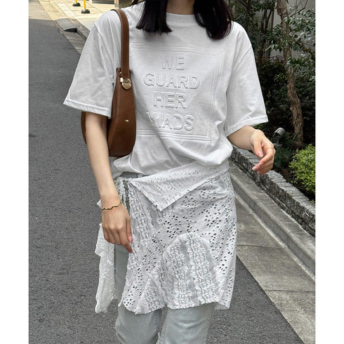 立体ロゴtシャツ 韓国チュニックロンT プルオーバー 着やせ ビッグtシャツ ゆったり おしゃれ カットソー 半袖 トップス 大人カジュアル Tシャツ 86XANYT-012