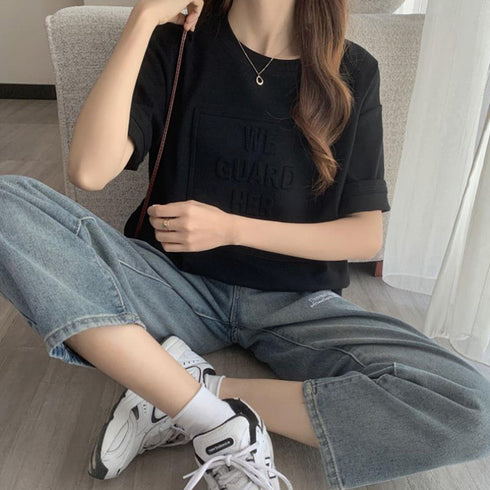 立体ロゴtシャツ 韓国チュニックロンT プルオーバー 着やせ ビッグtシャツ ゆったり おしゃれ カットソー 半袖 トップス 大人カジュアル Tシャツ 86XANYT-012