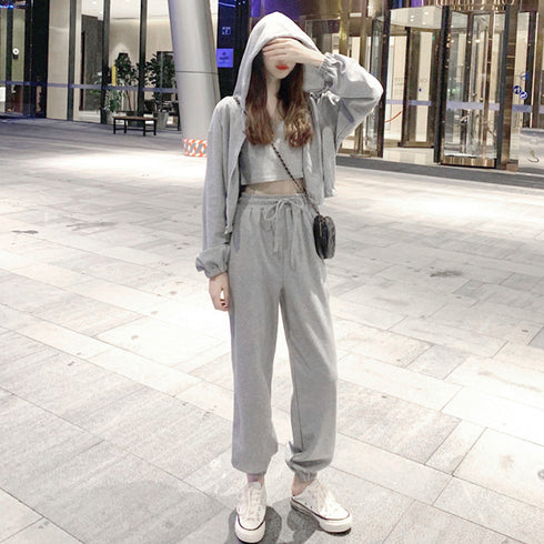 スウェット 3点セット レディース韓国 おしゃれ ジャージセットアップ フード付き リラックスウエア 上下セット ジップアップパーカーセット 秋服 部屋着 86XANYT-018