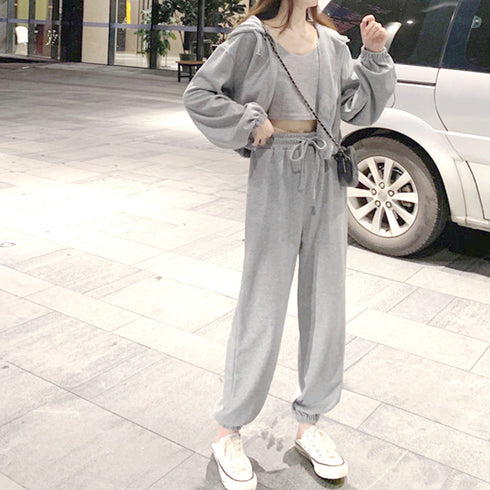 スウェット 3点セット レディース韓国 おしゃれ ジャージセットアップ フード付き リラックスウエア 上下セット ジップアップパーカーセット 秋服 部屋着 86XANYT-018