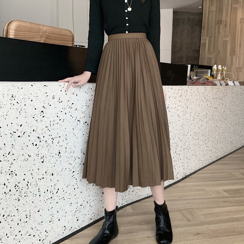 プリーツスカート ハイウエスト 着やせ レディース ミモレ丈スカート ウエストゴム 無地 フレアスカート きれいめ ボトムス かわいい 体型カバー オルチャン 86XANYT-022